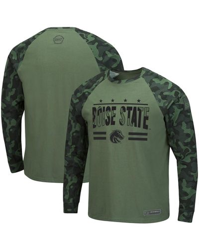 Colosseum Athletics Olive And Camo Boise State Broncos Oht Military-inspired Appreciation Raglan Long Sleeve T-shirt - Green