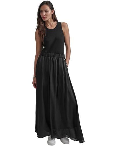 DKNY Mixed-media Sleeveless Maxi Dress - Black