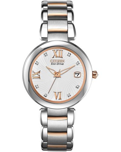 Citizen Women's Eco-drive Diamond Accent Two-tone Stainless Steel Bracelet Watch 33mm Eo1116-57a - Metallic