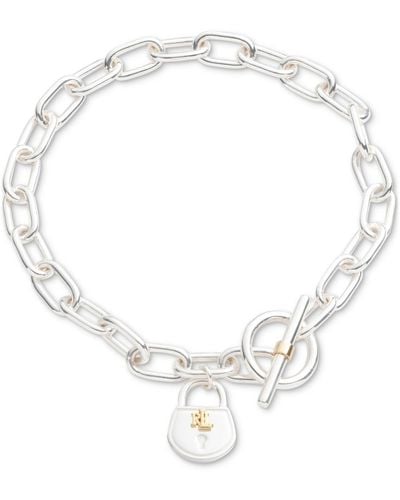 Ralph Lauren Lauren Two-tone Sterling Silver Padlock Flex Bracelet - White