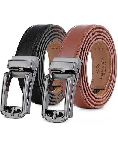 Mio Marino Classic Buckle Leather 2 Pack Linxx Ratchet Belt - Brown