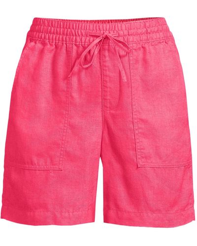 Lands' End High Rise Drawstring A-line 7" Linen Shorts - Pink