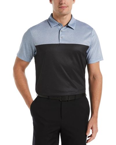 PGA TOUR Big & Tall Airflux Athletic-fit Colorblocked Birdseye-knit Performance Golf Polo Shirt - Black
