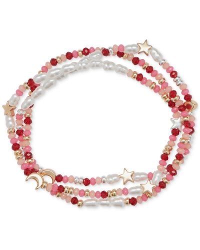 Lucky Brand Two-tone 3-pc. Set Star & Mixed Bead Stretch Bracelets - Red