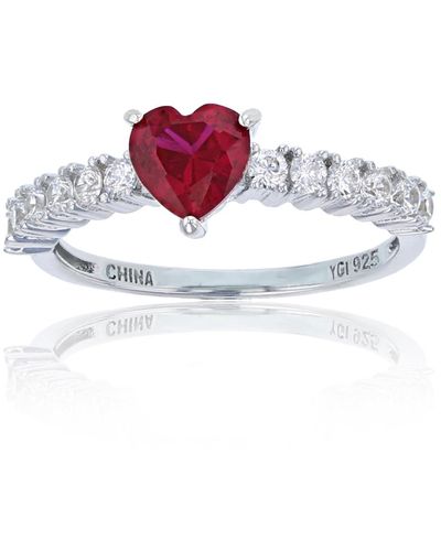 Macy's , Green, Purple, Or White Heart Cubic Zirconia Ring In Rhodium Plated Sterling Silver - Red