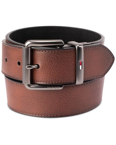 Tommy Hilfiger Men?s Two-in-one Reversible Casual Matte And Pebbled Belt - Brown