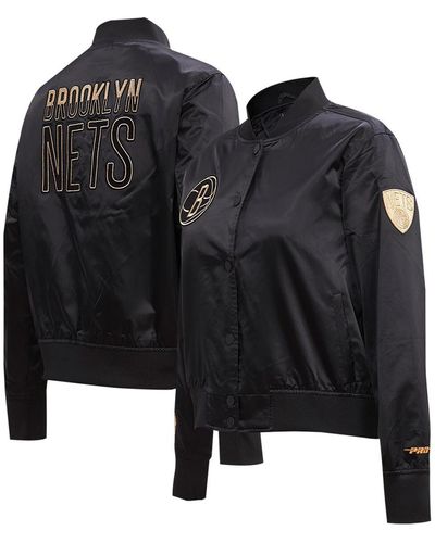 Pro Standard Brooklyn Nets Glam Satin Full-snap Varsity Jacket - Black