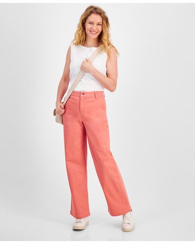 Style & Co. High-rise Wide-leg Twill Pants - Red