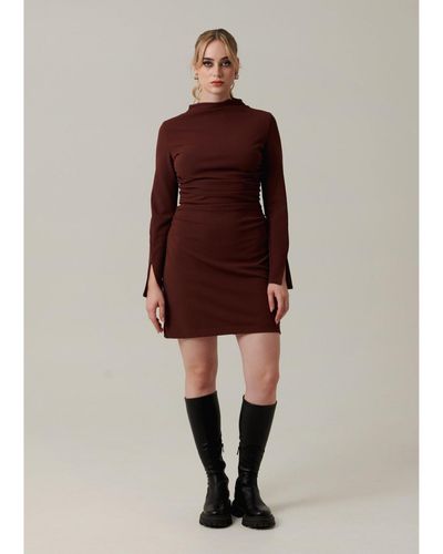 Nanas Long Sleeve & Comfortable Mini Dress - Brown
