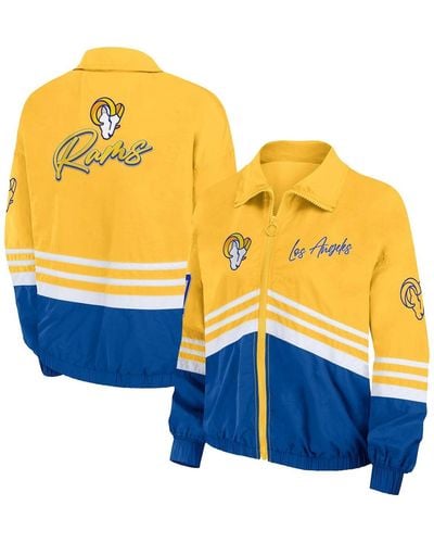WEAR by Erin Andrews Distressed Los Angeles Rams Vintage-like Throwback Windbreaker Full-zip Jacket - Blue