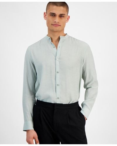 Alfani Regular-fit Crinkled Button-down Band-collar Shirt - Gray