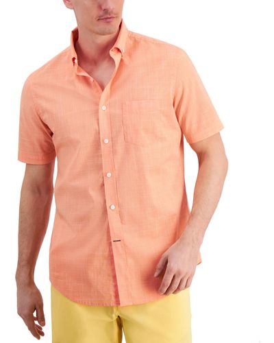 Club Room Texture Check Stretch Cotton Shirt - Orange