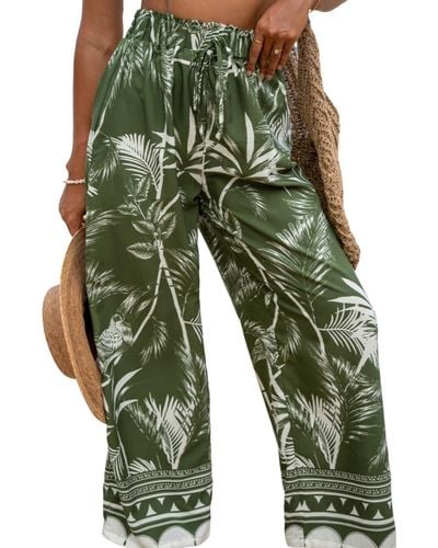 CUPSHE Green Tropical Bird Wide Leg Resort Pants