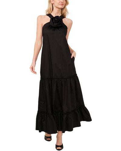 Cece Tiered Roseette Halter Maxi Dress - Black