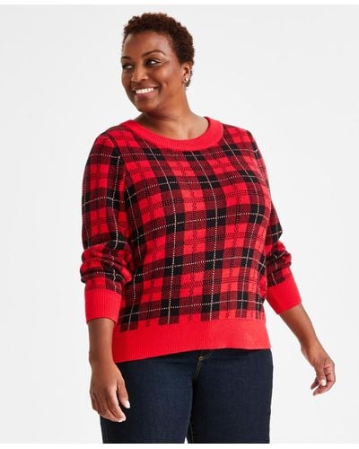 Style & Co. Plus Size Plaid Pullover Sweater - Red