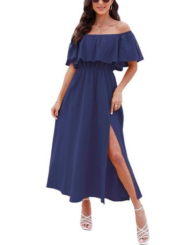 CUPSHE Summer Off-the-shoulder Cover Up Dress - Blue