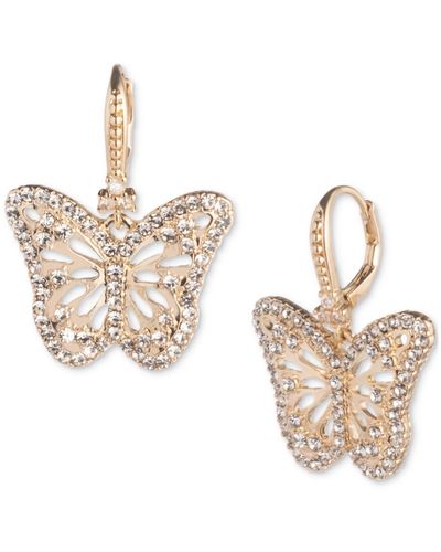 Marchesa Gold-tone Crystal Butterfly Drop Earrings - White