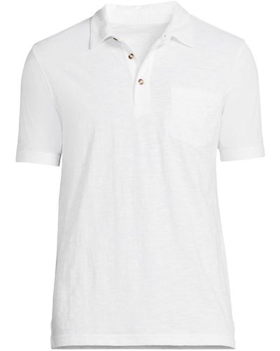 Lands' End Short Sleeve Slub Pocket Polo Shirt - White