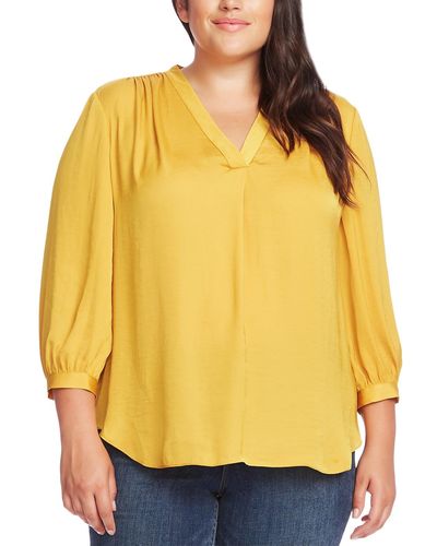 Vince Camuto Plus Size V-neck 3/4-sleeve Blouse - Yellow