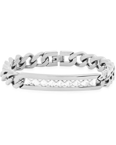 Steeltime Thick Cuban Link Chain And Simulated White Diamonds Id Bracelet