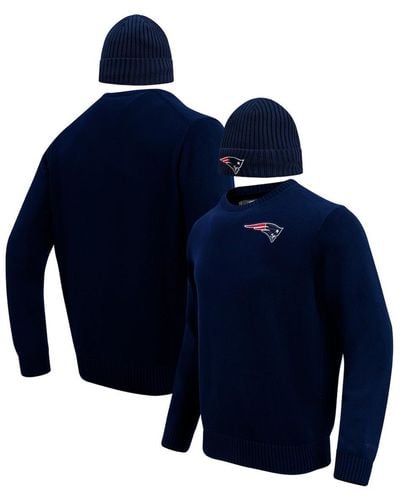 Pro Standard New England Patriots Crewneck Pullover Sweater And Cuffed Knit Hat Box Gift Set - Blue