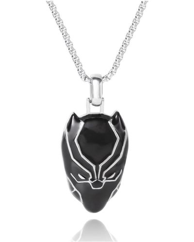 Marvel Black Panther Black Enamel And Stainless Steel Pendant Necklace - White