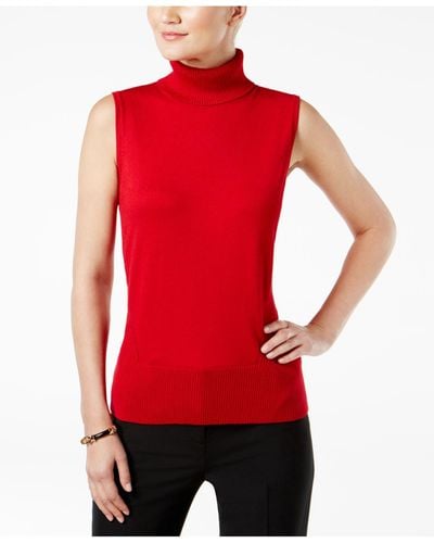Cable & Gauge Sleeveless Turtleneck Sweater - Red