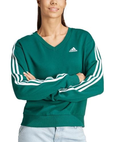 adidas Essential Cotton 3-stripe V-neck Sweatshirt - Green