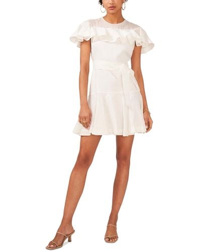 Cece Ruffled Flutter-sleeve Fit & Flare Dress - White