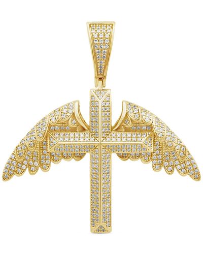 Macy's Diamond Pave Wings & Cross Pendant (3/4 Ct. T.w. - Metallic