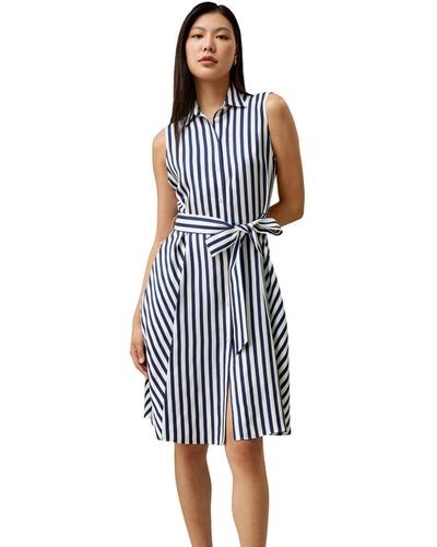 LILYSILK Silk Striped Sleeveless Dress - Blue