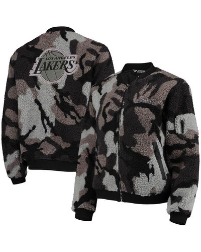 The Wild Collective Los Angeles Lakers Camo Sherpa Full-zip Bomber Jacket - Black