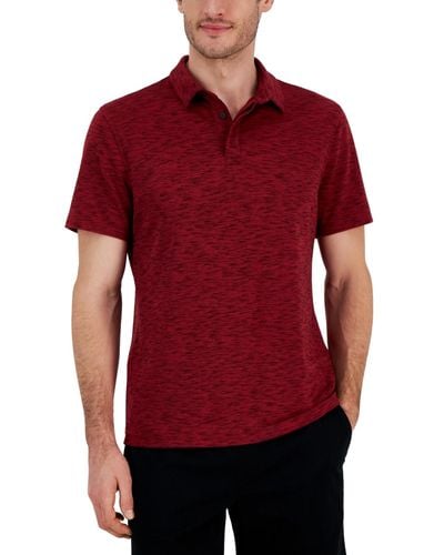 Alfani Alfatech Short Sleeve Marled Polo Shirt - Red