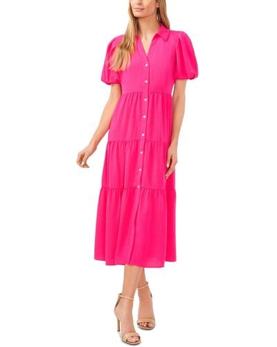 Cece Collared Short-sleeve Tiered Shirtdress - Pink