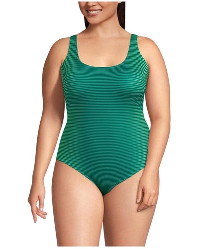 Lands' End Plus Size Chlorine Resistant X-back High Leg Soft Cup Tugless Sporty One Piece - Green