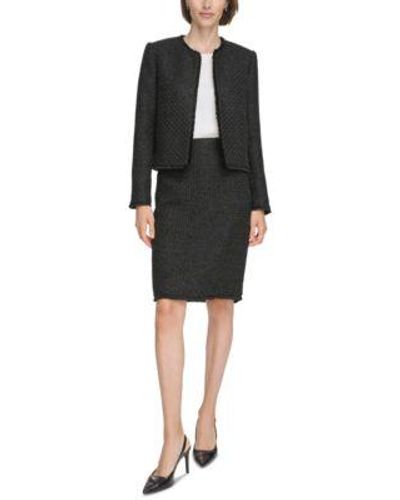 Calvin Klein Petite Tweed Open Front Jacket Tweed Pencil Skirt - Black