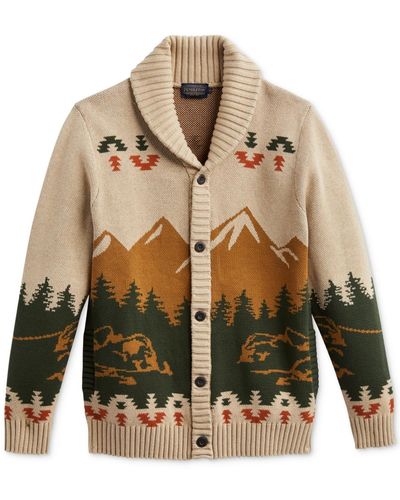 Pendleton Scenic Shawl-collar Button-front Cardigan Sweater - Green