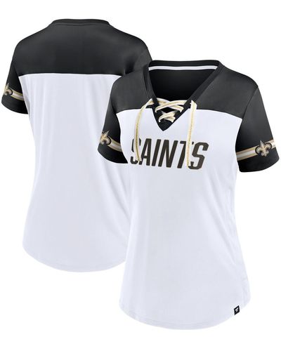 Fanatics New Orleans Saints Dueling Slant V-neck Lace-up T-shirt - White