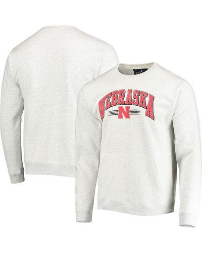 League Collegiate Wear Heather Gray Nebraska Huskers Upperclassman Pocket Pullover Sweatshirt - White