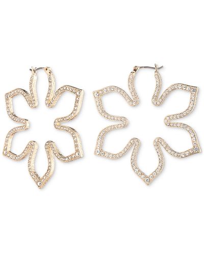 Marchesa Gold-tone Pave Open Flower Hoop Earrings - Metallic