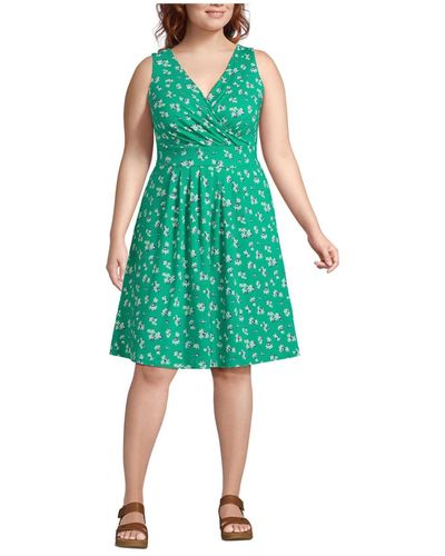 Lands' End Plus Size Fit And Flare Dress - Green