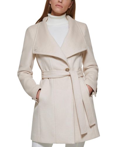 Calvin Klein Asymmetrical Belted Wrap Coat - Gray
