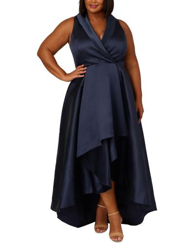 Adrianna Papell Plus Size Tuxedo Sleeveless High-low Gown - Blue