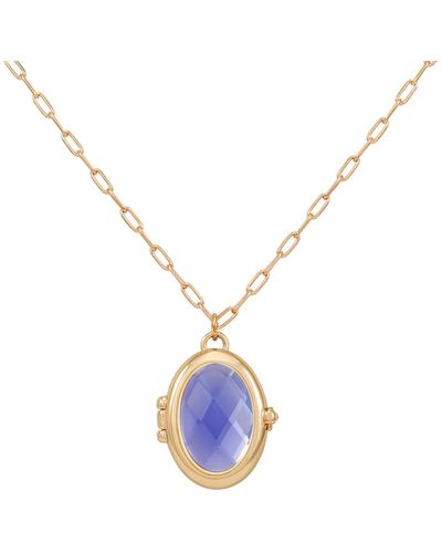Guess Gold-tone Removable Stone Oval Locket Pendant Necklace - Blue