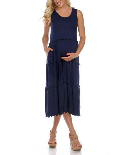White Mark Maternity Plus Size Scoop Neck Tiered Midi Dress - Blue
