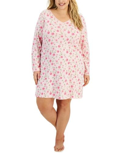 Charter Club Plus Size Cotton Lace-trim Nightgown - Pink