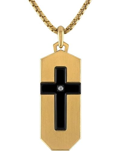 Bulova Gold-tone & Black Ip Stainless Steel Diamond-accent Cross 26" Pendant Necklace - Metallic