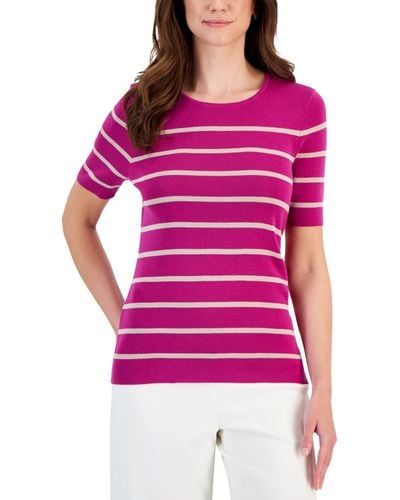 Tahari Striped Knit Short-sleeve Top - Pink