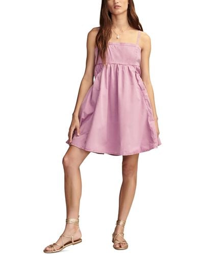 Lucky Brand Drawstring Pocket Cotton Babydoll Mini Dress - Pink