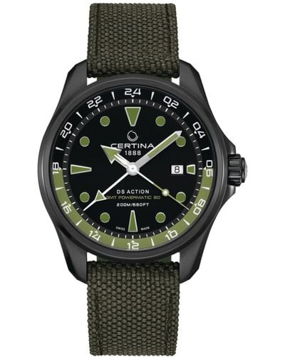 Certina Swiss Automatic Ds Action Gmt Green Synthetic Strap Watch 43mm - Black